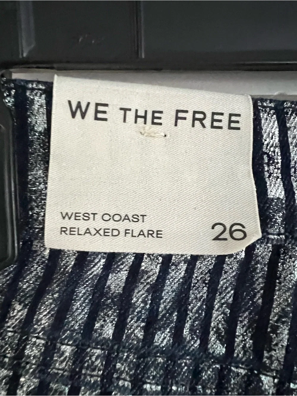 We The Free West Coast Relaxed Metallic Flare Jeans in Country Blue Size 26 NWT